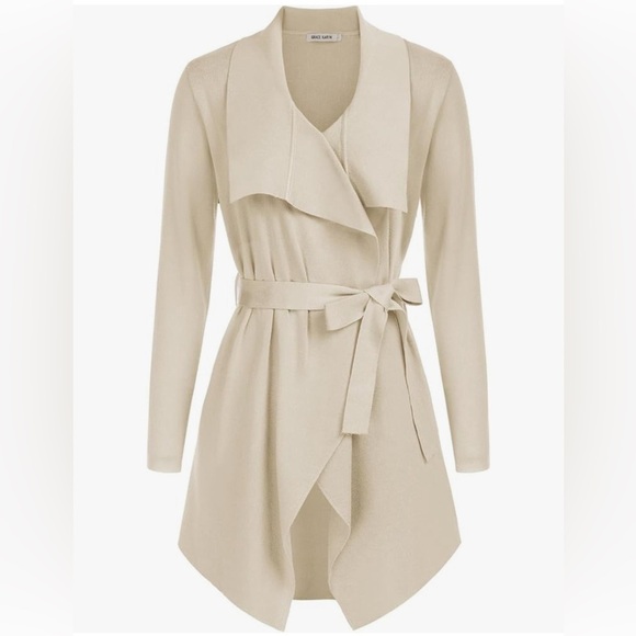 Grace Karin Draped Open-Front Tie-Waist Cardigan - Picture 2 of 14